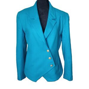 That's Me Women's Size Small Teal Wool Blend Pea Coat, Vintage 80's